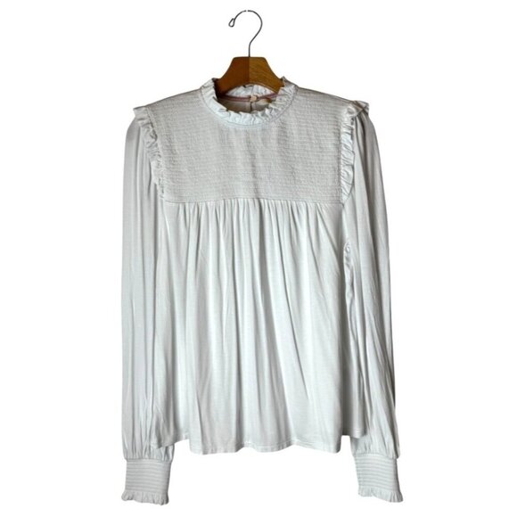 Boden Shirt Women 8 White Smocked Yoke Jersey Knit Top NWT Preppy Boho Cottage - Picture 2 of 15
